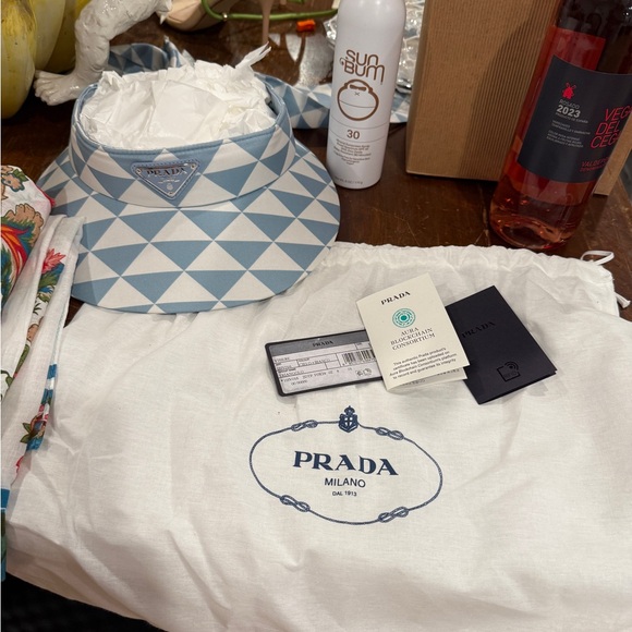 Prada White and Blue Visor (Visiere Triangolo) w/Dust Bag - Picture 1 of 8